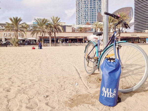 Hull & Stern Dry Bag at Barceloneta Beach in Barcelona, Spain